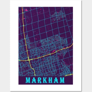 Markham Neon City Map, Markham Minimalist City Map Art Print Posters and Art